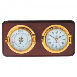 Royal Mariner Channel Latch Clock and Barometer - Brass on Wooden Board