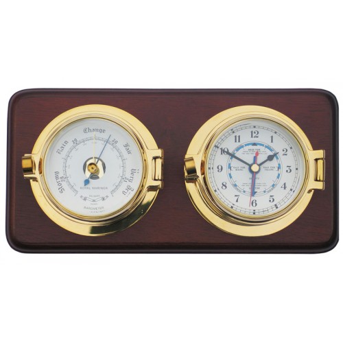 Royal Mariner Channel Latch Tide Clock and Barometer - Brass on Wooden Board Royal Mariner Channel Latch Tide Clock and Barometer - Brass on Wooden Board
