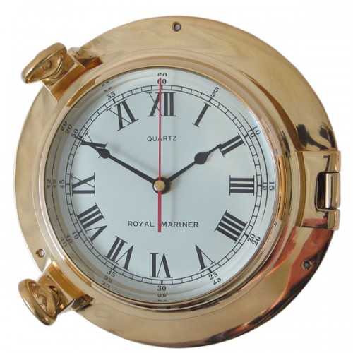 Royal Mariner Porthole Clock - Large, Solid Brass Royal Mariner Porthole Clock - Large, Solid Brass