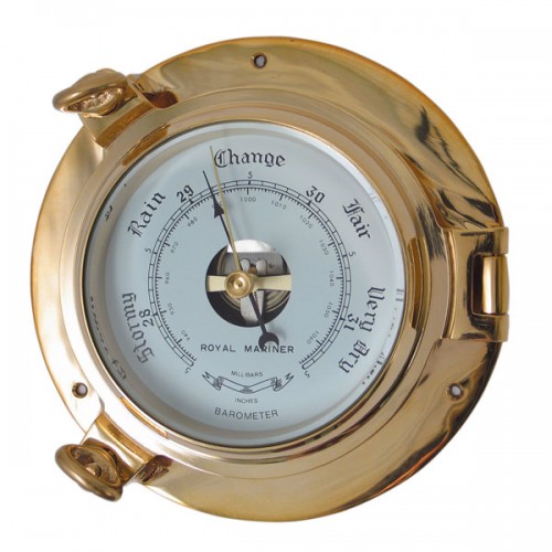 Royal Mariner Porthole Barometer - Medium, Solid Brass Royal Mariner Porthole Barometer - Medium, Solid Brass