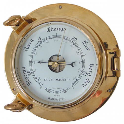 Royal Mariner Porthole Barometer - Large, Solid Brass Royal Mariner Porthole Barometer - Large, Solid Brass