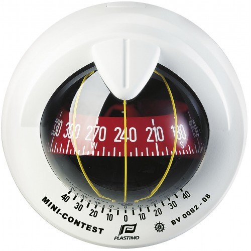 Plastimo Mini-Contest Bulkhead Mount Compass - White Body, Red Conical Card (65743)