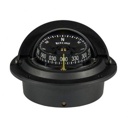 Ritchie Voyager Flush Mount Compass - Black Body, Black Conical Card (F83-WM)