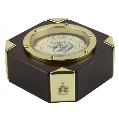 Nauticalia Compass Paperweight with Gold Plated Corners