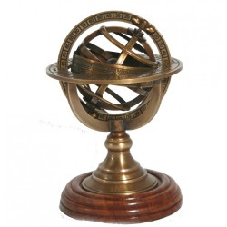 Nauticalia Armillary Sphere - Brass on Hardwood, 13cm