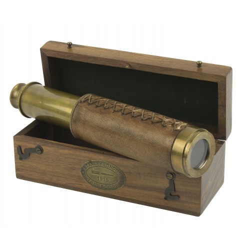 Nauticalia Explorer Telescope - Brass and Leather in Wooden Box Nauticalia Explorer Telescope - Brass and Leather in Wooden Box