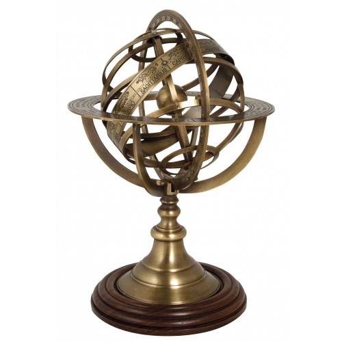 Nauticalia Armillary Sphere - Antique Brass on Polished Wooden Base, 30cm Nauticalia Armillary Sphere - Antique Brass on Polished Wooden Base, 30cm