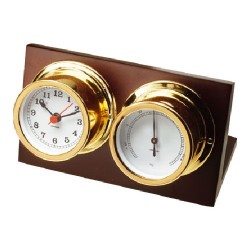 Autonautic Minor 72 Desk Clock and Barometer - Gold Plated, Wooden Stand Autonautic Minor 72 Desk Clock and Barometer - Gold Plated, Wooden Stand